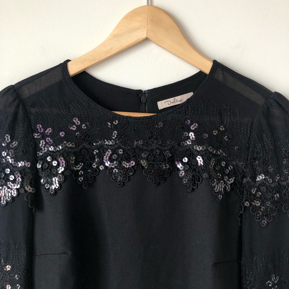 Black sequined long sleeve mini dress - Picture 2 of 10